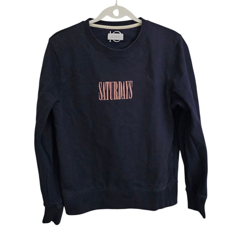 Saturdays New York City Sweater Mens Small Blue Cotton Logo Crew Neck Pullover